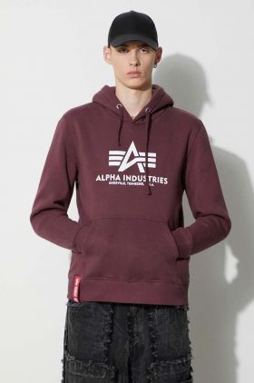 Alpha Industries bluză Basic Hoody bărbați, culoarea bordo, cu glugă, cu imprimeu 178312.21-maroon