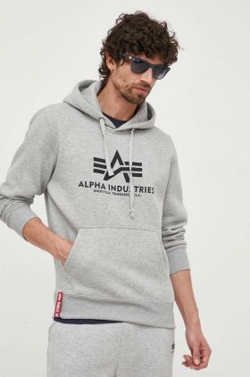 Alpha Industries bluză Basic Hoody bărbați, culoarea gri, cu glugă, cu imprimeu 178312.17-grey