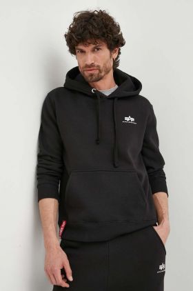 Alpha Industries bluză Basic Hoody Small Logo bărbați, culoarea negru, cu glugă, cu imprimeu 196318.03-black