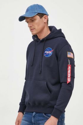 Alpha Industries bluză Space Shuttle Hoody bărbați, culoarea bleumarin, cu glugă, cu imprimeu 178317.07-navy