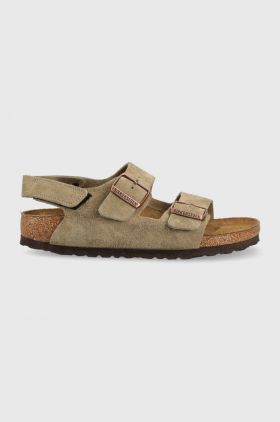 Birkenstock sandale din piele intoarsa pentru copii Milano culoarea bej