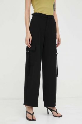 Drykorn pantaloni femei, culoarea negru, drept, high waist