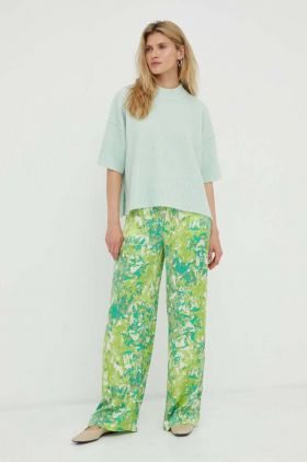 Gestuz pantaloni femei, culoarea verde, lat, high waist