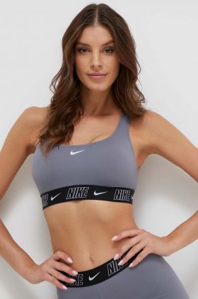 Nike sutien de baie Logo Tape culoarea gri, cupa usor rigidizata