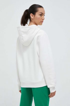 adidas Originals bluza femei, culoarea alb, cu glugă, cu imprimeu