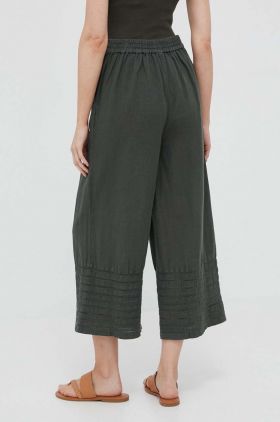 Pepe Jeans pantaloni din in Feva culoarea verde, lat, high waist