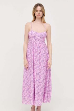 Bardot rochie culoarea violet, maxi, evazati