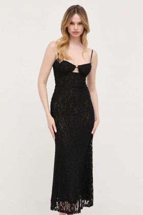 Bardot rochie culoarea negru, maxi, mulata