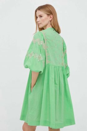 Rich & Royal rochie din bumbac culoarea verde, mini, evazati