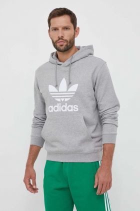 adidas Originals hanorac de bumbac barbati, culoarea gri, cu glugă, modelator