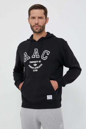 adidas Originals hanorac de bumbac barbati, culoarea negru, cu glugă, cu imprimeu