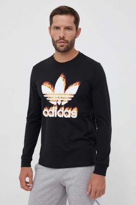 adidas Originals longsleeve din bumbac culoarea negru, cu imprimeu