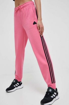 adidas pantaloni de trening culoarea roz, cu imprimeu