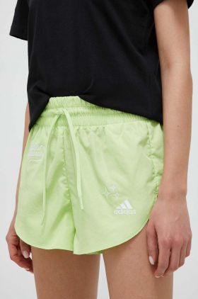 adidas pantaloni scurti femei, culoarea verde, cu imprimeu, medium waist