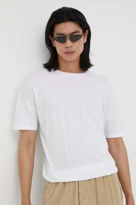 American Vintage tricou din bumbac culoarea alb, neted