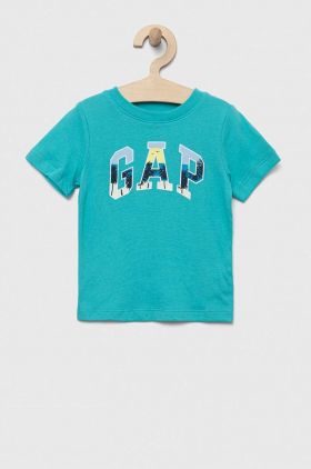 GAP tricou de bumbac pentru copii culoarea turcoaz, cu imprimeu