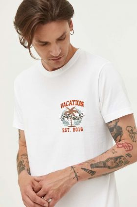 On Vacation tricou din bumbac culoarea alb, cu imprimeu