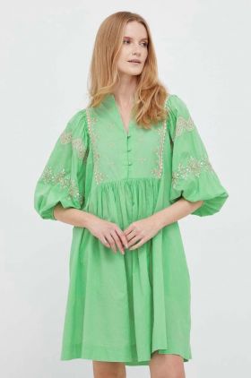 Rich & Royal rochie din bumbac culoarea verde, mini, evazati