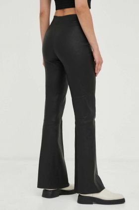 Day Birger et Mikkelsen pantaloni de piele femei, culoarea negru, evazati, high waist