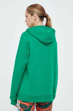 adidas Originals hanorac de bumbac femei, culoarea verde, cu glugă, neted