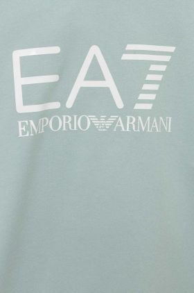 EA7 Emporio Armani bluza copii culoarea turcoaz, cu glugă, cu imprimeu