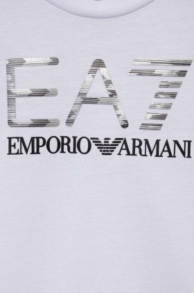 EA7 Emporio Armani longsleeve din bumbac pentru copii culoarea alb, cu imprimeu