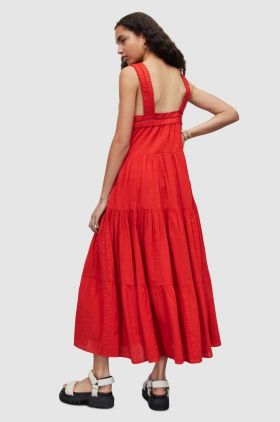 AllSaints rochie din bumbac culoarea rosu, maxi, evazati