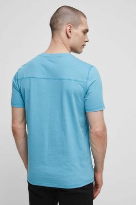 Medicine tricou din bumbac barbati, culoarea turcoaz, neted