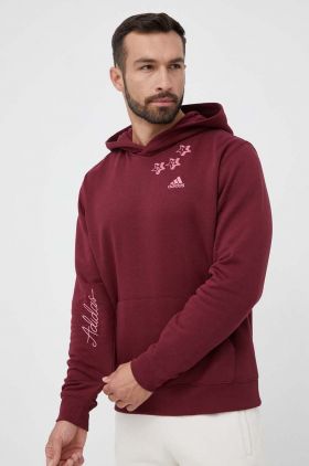 adidas bluza barbati, culoarea bordo, cu glugă, cu imprimeu