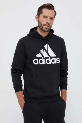 adidas bluza barbati, culoarea negru, cu glugă, cu imprimeu