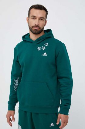 adidas bluza barbati, culoarea verde, cu glugă, cu imprimeu