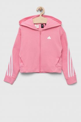 adidas bluza copii culoarea roz, cu glugă, cu imprimeu