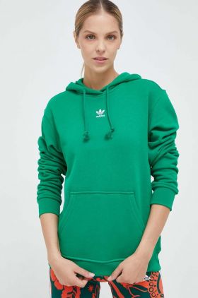 adidas Originals hanorac de bumbac femei, culoarea verde, cu glugă, neted