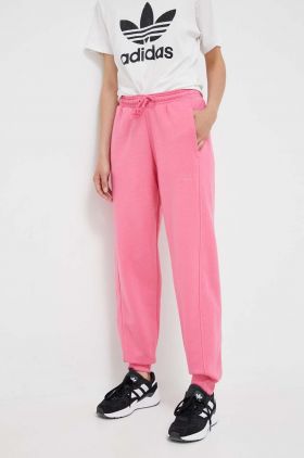 adidas pantaloni de trening culoarea roz, neted