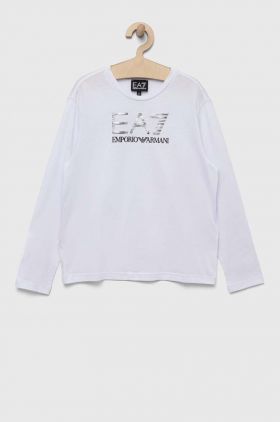 EA7 Emporio Armani longsleeve din bumbac pentru copii culoarea alb, cu imprimeu