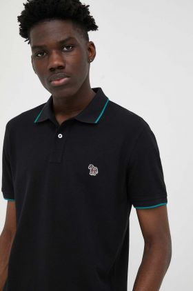 PS Paul Smith polo de bumbac culoarea negru, cu imprimeu