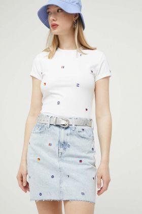 Tommy Jeans fusta jeans mini, drept