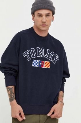 Tommy Jeans hanorac de bumbac barbati, culoarea albastru marin, melanj