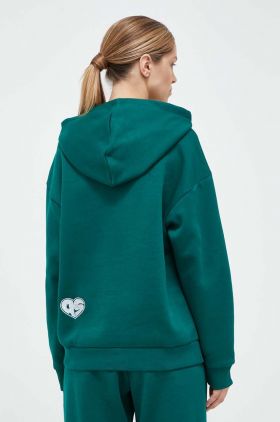 adidas bluza femei, culoarea verde, cu glugă, cu imprimeu