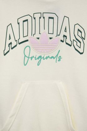 adidas Originals bluza copii culoarea bej, cu glugă, cu imprimeu