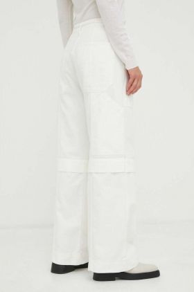 Day Birger et Mikkelsen pantaloni de bumbac culoarea alb, lat, high waist