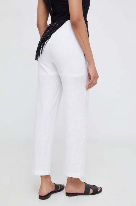 Answear Lab pantaloni din in culoarea alb, drept, high waist