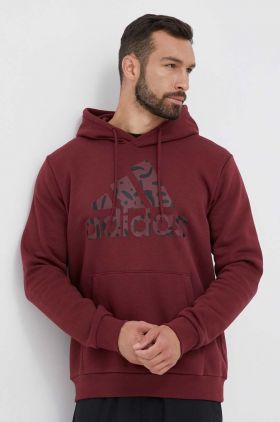 adidas bluza barbati, culoarea bordo, cu glugă, cu imprimeu