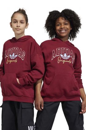 adidas Originals bluza copii culoarea bordo, cu glugă, cu imprimeu