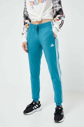 adidas pantaloni de trening culoarea turcoaz, cu imprimeu