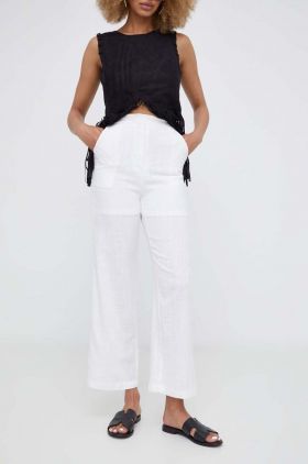 Answear Lab pantaloni din in culoarea alb, drept, high waist