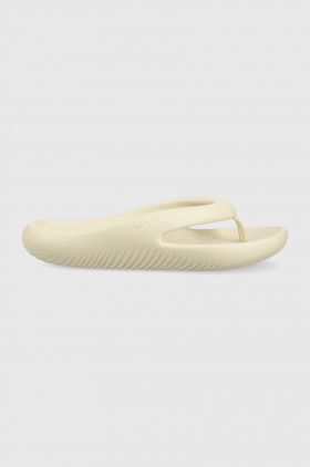 Crocs șlapi Mellow Flip femei, culoarea bej, cu toc plat 11033