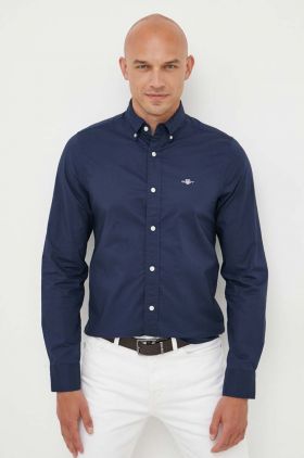 Gant camasa din bumbac barbati, culoarea albastru marin, cu guler button-down, slim