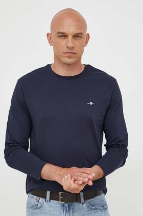 Gant longsleeve din bumbac culoarea albastru marin, neted