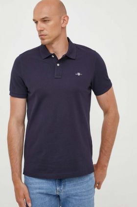 Gant polo de bumbac culoarea albastru marin, neted